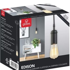 Globe Electric 64906 1-Light Pendant, Matte Black, Black Woven Fabric Cord, E26